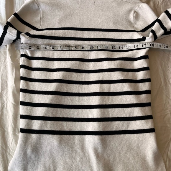 Zara Striped Knit Faux Leather Pocket Pullover Sweater M Black & White - Picture 11 of 13